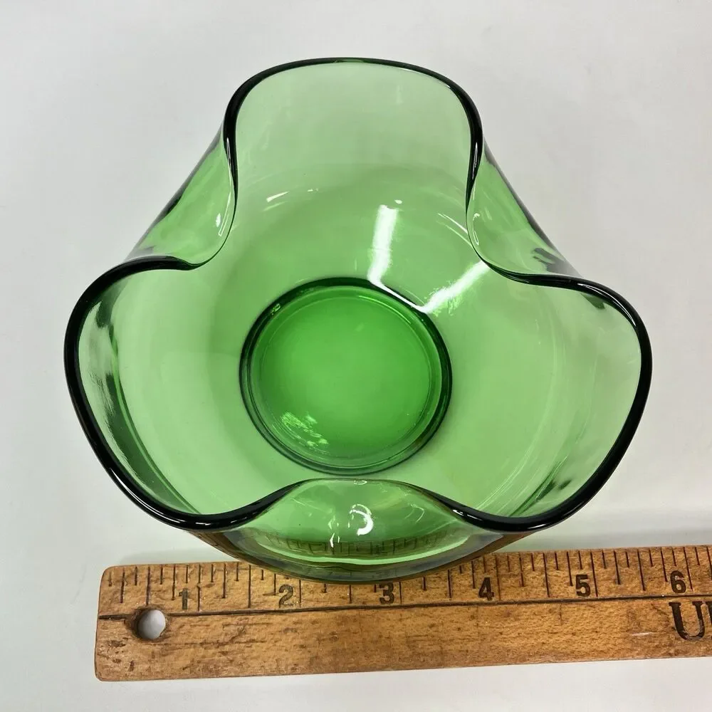 Vtg Anchor Hocking Forest Green Chip N Dip Bowls MCM 2pc Set (No Hanger)